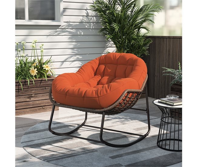 Cadeira de balanço de rattan para exterior, almofada Bege