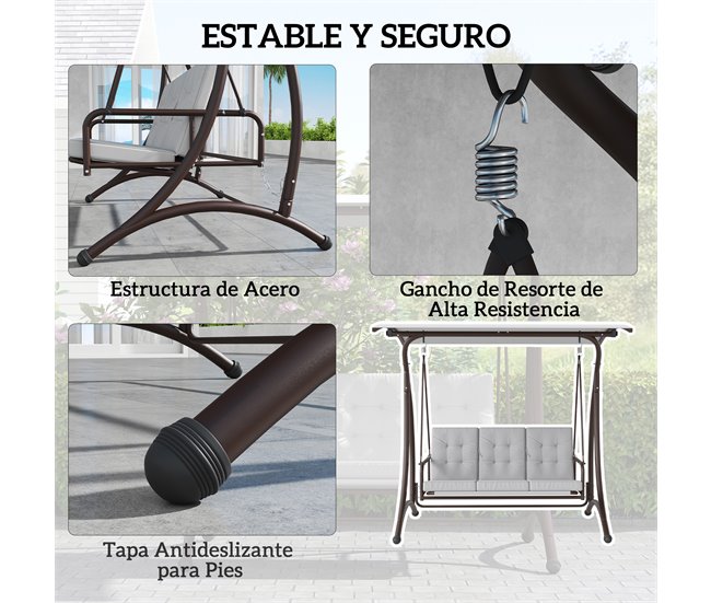 Baloiço de Jardim Aço e Poliéster Outsunny Cinza