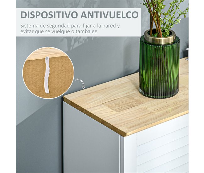 Aparador MDF, Madeira de borracha HOMCOM 80 Branco
