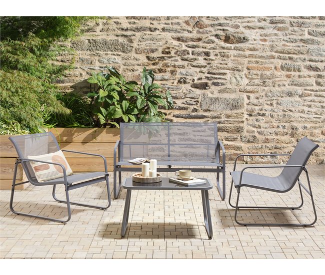 Beliani Conjunto lounge Aço BARREA Cinza