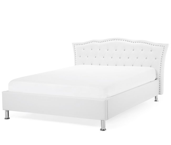 Beliani Cama con almacenaje Piel sintética METZ 168x217 Branco
