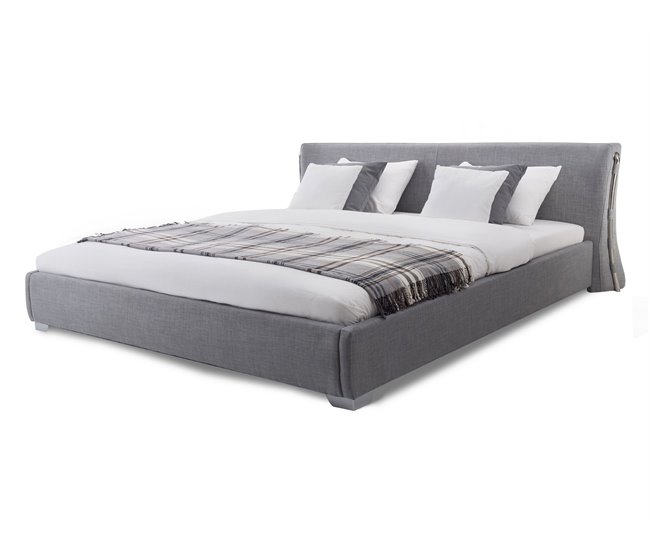 Beliani Cama com estrado Poliéster PARIS 175x228 Cinza