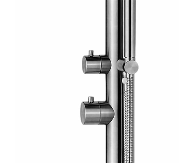 Chuveiro exterior curvo ALGHERO em aço inoxidável 316L com chuveiro manual, aço inoxidável acetinado Cinza