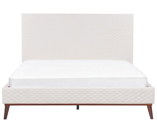 Beliani Cama com estrado Veludo BAYONNE 171x212 Branco/ Bege