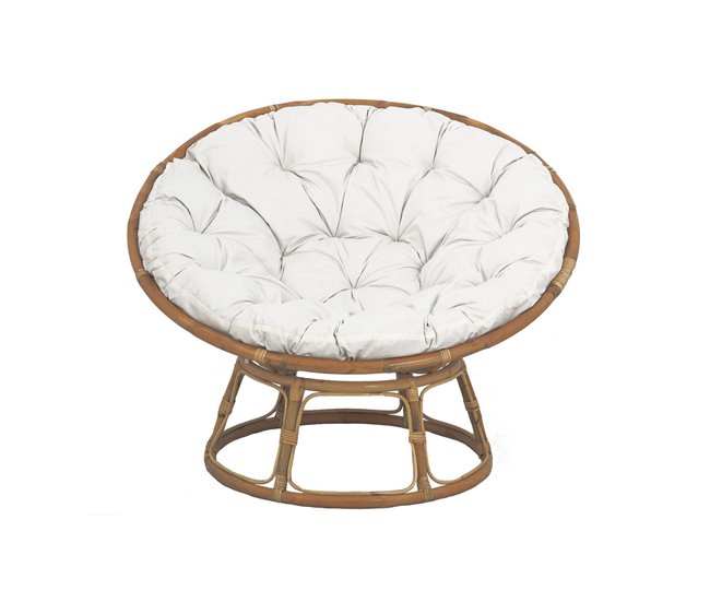 Cadeirão de vime Papasan com almofada Madeira