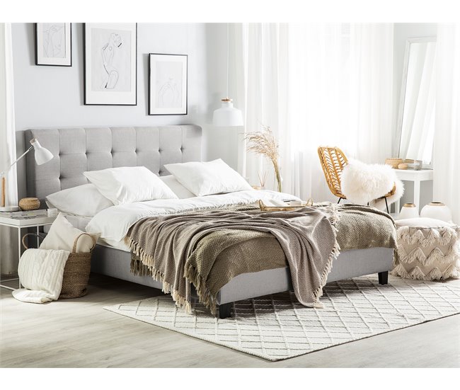 Beliani Cama com estrado Poliéster ROCHELLE 147x218 Cinza Claro