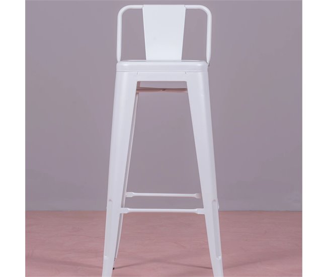 Banqueta industrial de metal com encosto baixo  - Bistro Branco