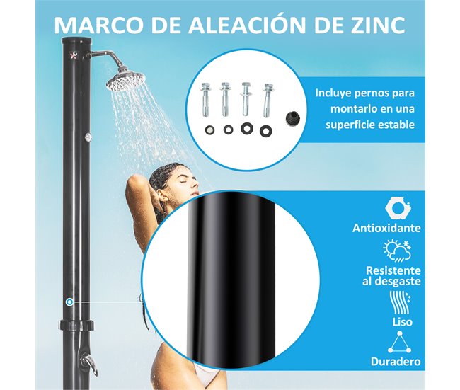 Duche Solar Exterior Liga de Zinco Outsunny Preto
