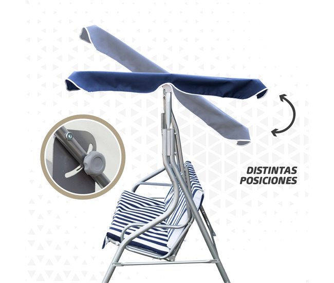 Cadeira de baloiço de jardim azul e branca com capota basculante 3 lugares Aktive Preto