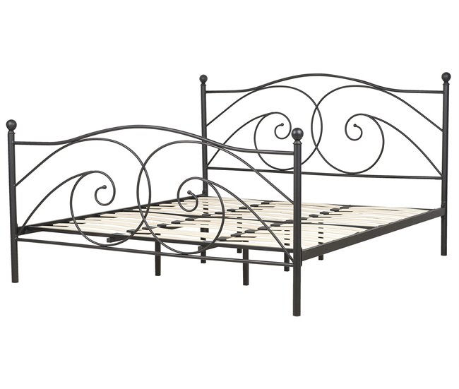 Beliani Cama com estrado Metal DINARD 187x208 Preto