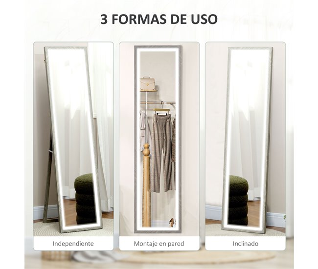 Espelho de Pé Vidro temperado e MDF HOMCOM, casa - decoração Cinza