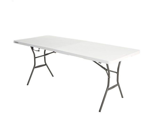 Mesa rectangular rebatível efeito granito branco LIFETIME 184 x 76 x 73,5 cm Branco