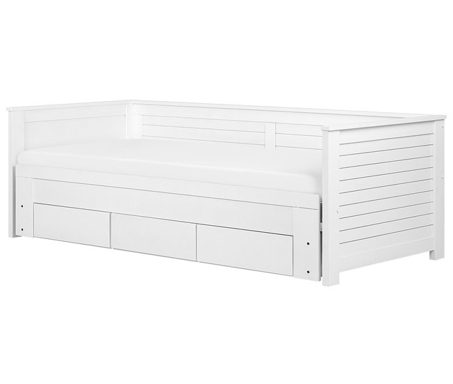 Beliani Cama com estrado Madeira de seringueira CAHORS 186x209 Branco