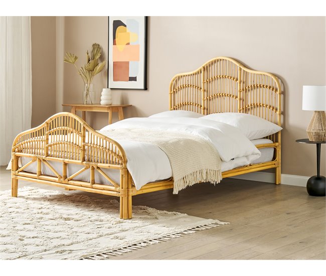 Beliani Cama com estrado Rattan/vime DOMEYROT 147x207 Castanho
