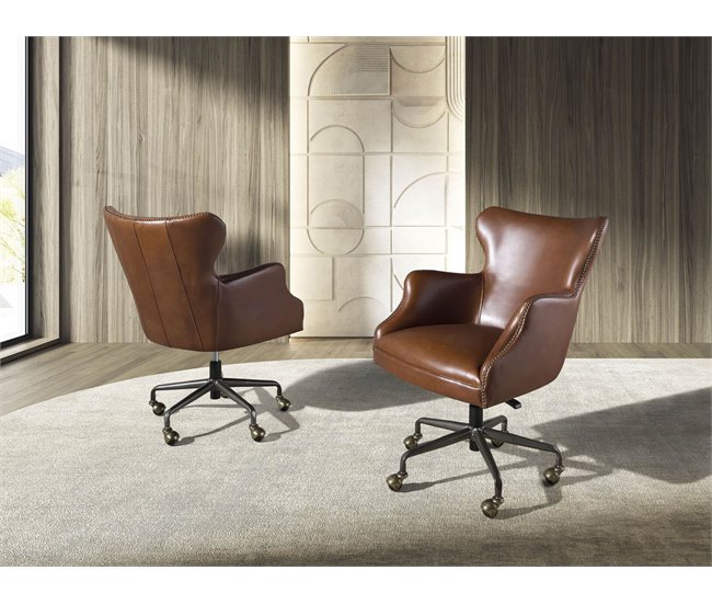 ANGEL CERDA Cadeira giratória em pele castanha escura AlumÍnio