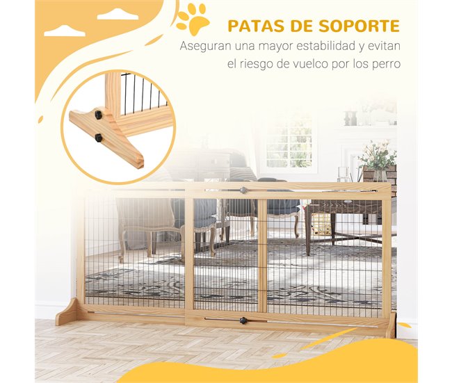 Barreira de Segurança para Cães Madeira de Pinho e Aço PawHut Natural