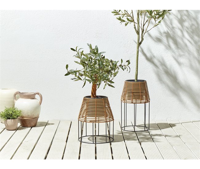 Beliani Conjunto de 2 vasos para plantas BORAGO Castanho Claro