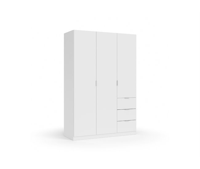 Roupeiro WINDSOR portas batentes e 3 gavetas 135x200cm branco Branco