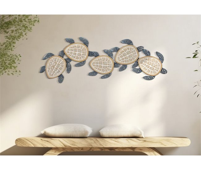 Decoração em Metal e Madeira Tartarugas 1 Multicor