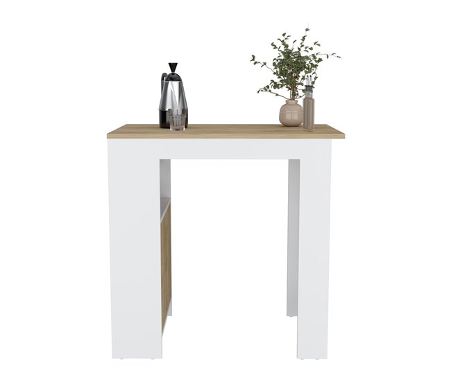 Ilha de cozinha Oviedo em melamina com mini armário de 1 porta e prateleiras laterais Natural/ Branco