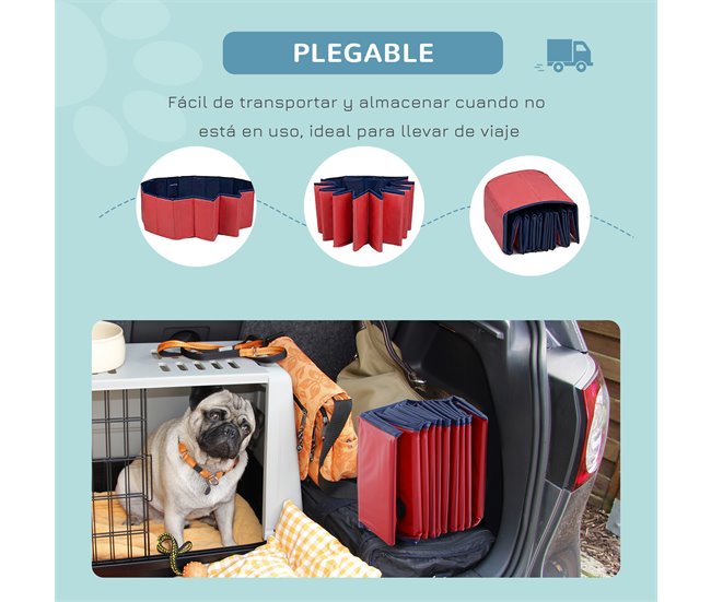 Piscina para animais de estimação PVC, placa de madeira PawHut Vermelho