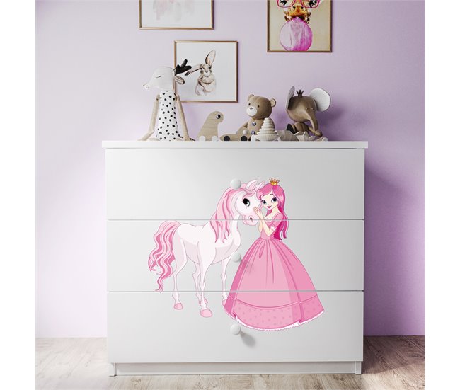 Kocot Kids Babydream Cómoda de 3 gavetas A Princesa e o Cavalo Branco