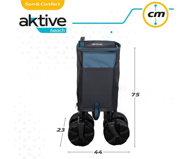 Carrinho de praia c/rodas de areia especial com 50 kg de carga Aktive Preto