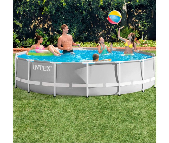 INTEX Prism Frame piscina redonda acima do solo com sistema de filtragem Cinza