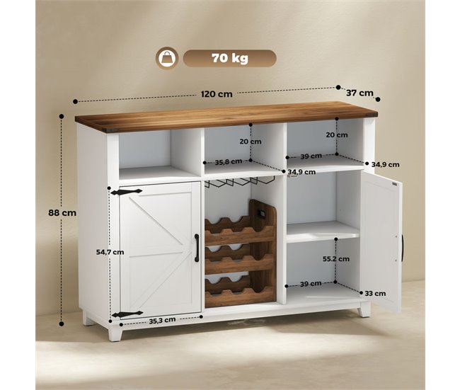 Aparador de Cozinha Melamina de Madeira, MDF HOMCOM Branco