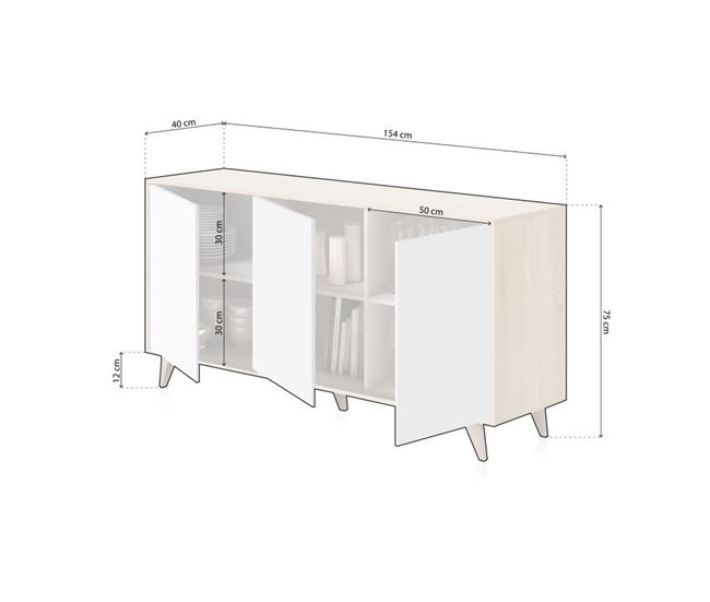 Aparador Lira 154 Natural/ Branco