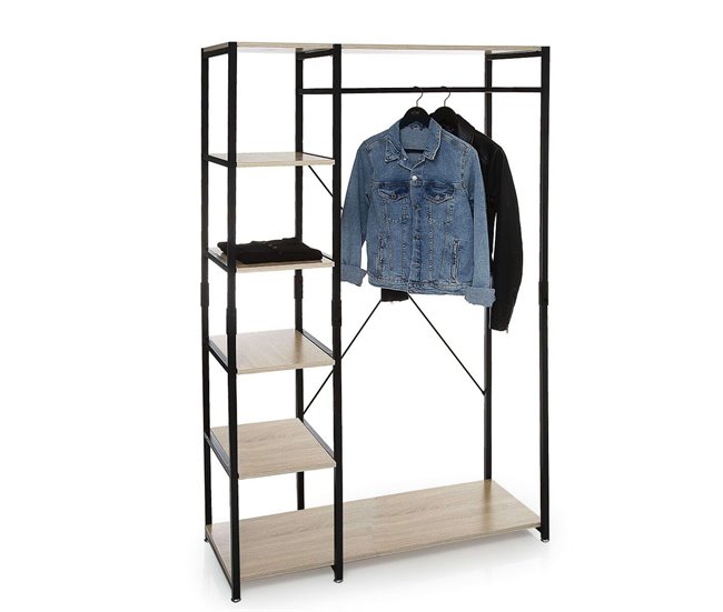 Camarim Open Closet com 5 Prateleiras e 1 Bar Preto/ Madeira