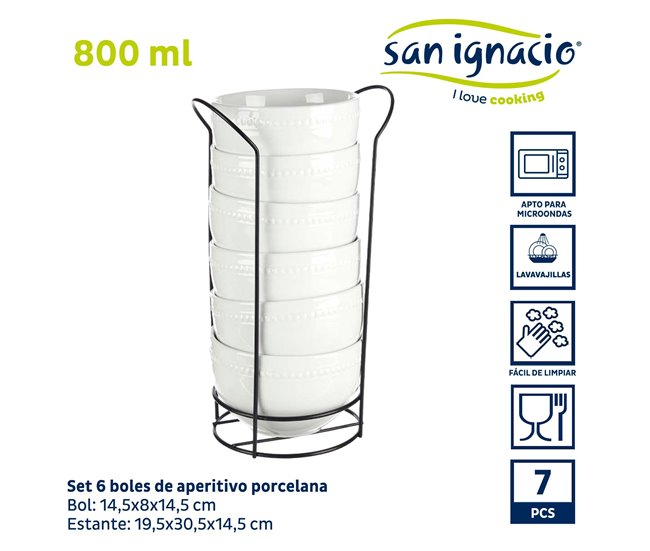 Conjunto de 6 taças em porcelana 800ml + suporte coleção VESSIA Branco