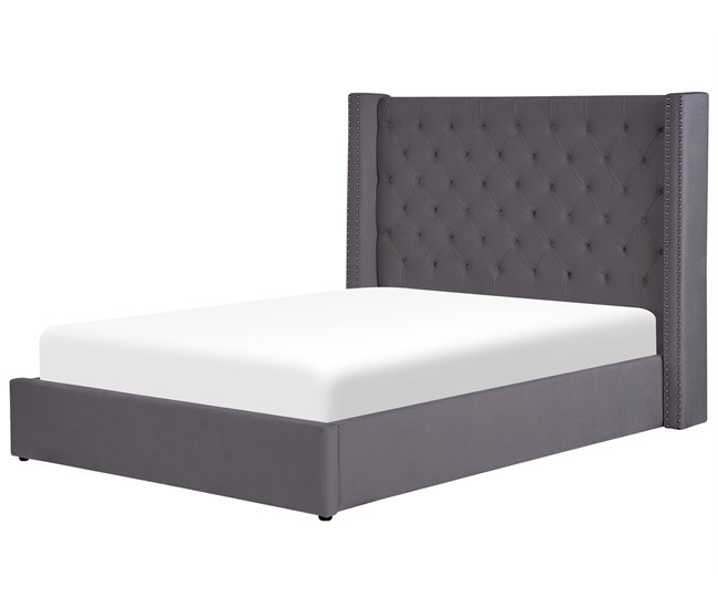Beliani Cama com armazenamento Veludo LUBBON 170x217 Cinza