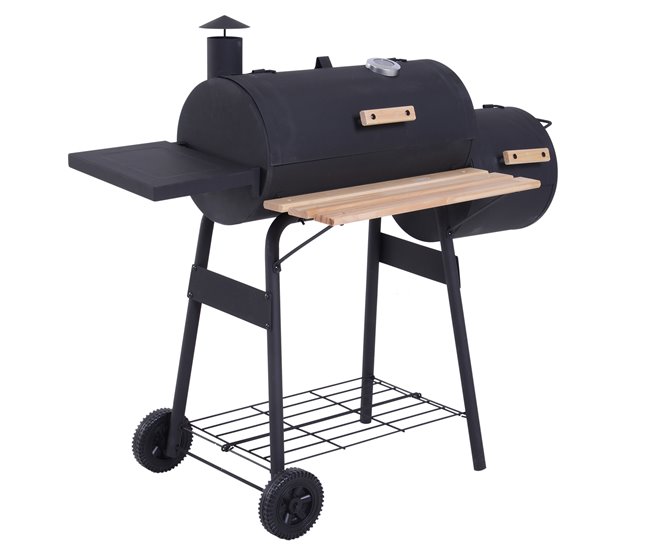 Barbecue a Carvão Aço laminado a frio e madeira Outsunny Preto