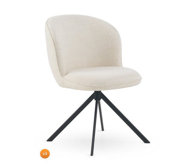 Pacote com 4 cadeiras estofadas em tweed Branco