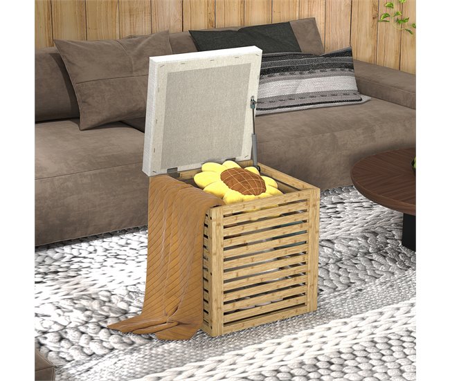 Banco com Arrumação Poliéster, Bambu e MDF HOMCOM, casa - quarto Castanho