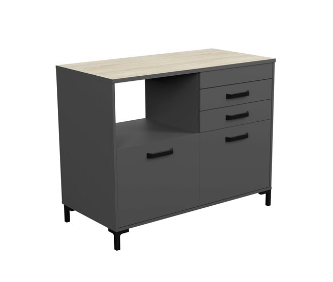 Módulo inferior de cozinha estilo moderno Smoke 118 Cinza/ Madeira