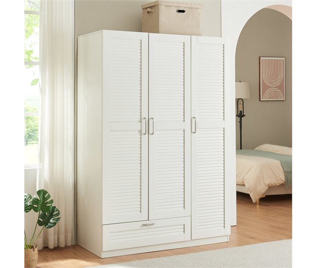 Armário de roupeiro com 2 calhas 1 gaveta [en.casa] Branco