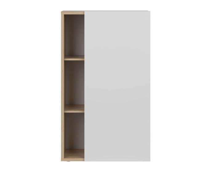 Aparador Donna 1 Porta 4 Prateleiras Estilo Nórdico Branco/ Madeira