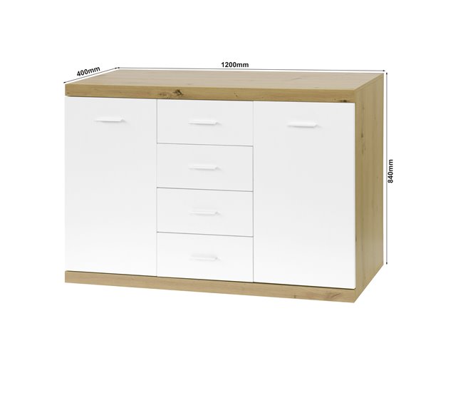 Aparador ERVA 4 gavetas 2 portas branco carvalho Branco/ Madeira