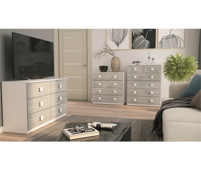 Cómoda 6 gavetas SEATTLE Branco/cinza