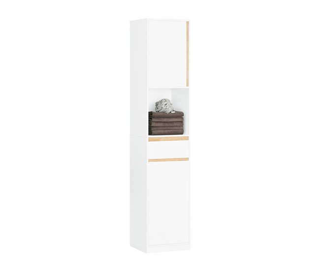 Armário alto de casa de banho com 1 gaveta BZR80-W SoBuy Branco