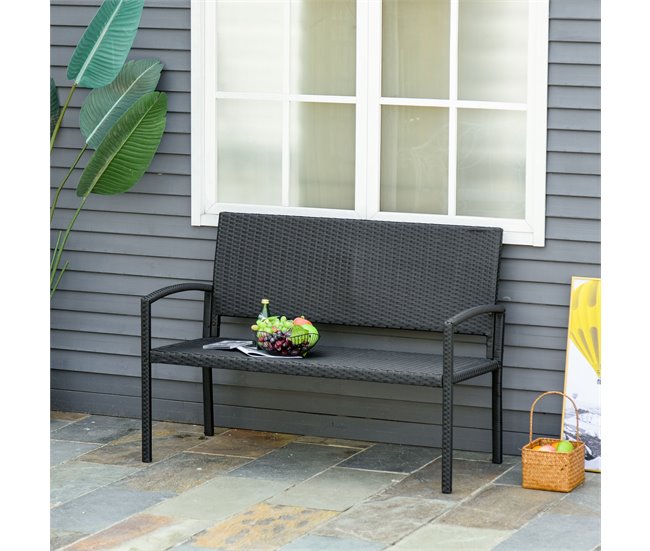 Banco Jardim Vime PE, Aço Outsunny 122x60 Preto