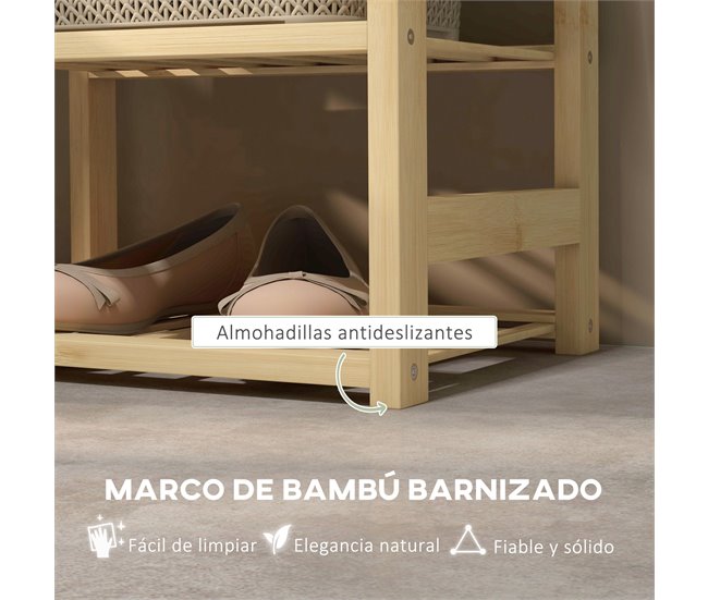 Banco para Sapatos Bambú, Poliéster e Espuma HOMCOM Castanho