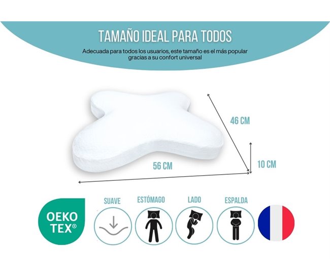 Almofada Borboleta Plana Viscoelástica Capa Algodão Branco