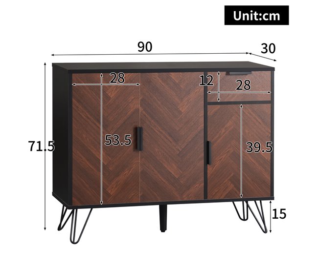 Aparador com 3 portas e 1 gaveta 90 Preto