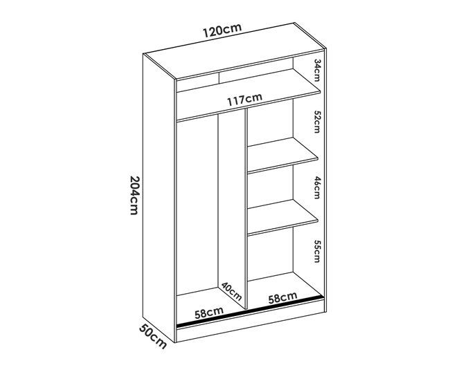 Armário 2 portas com efeito madeira 120 Branco