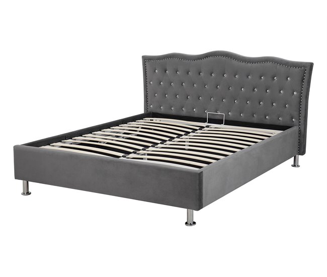 Beliani Cama com estrado Veludo METZ 168x217 Cinza Escuro