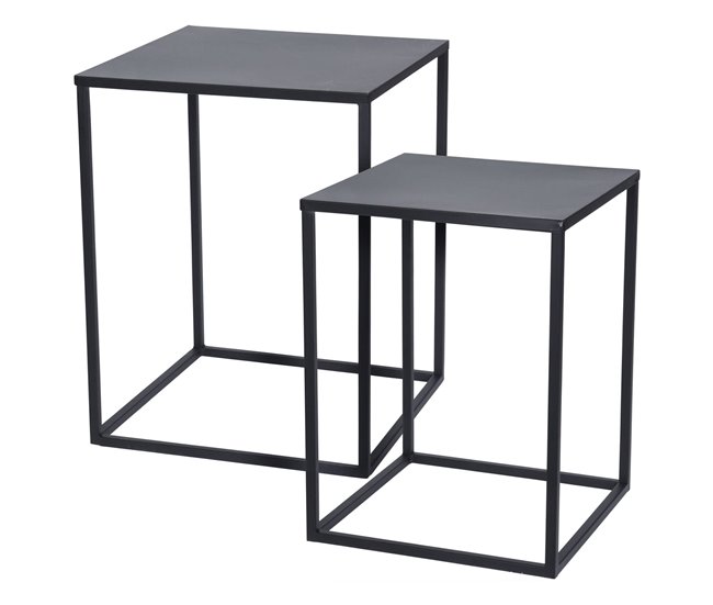 Well Home Conjunto de 2 mesas quadradas de metal Preto