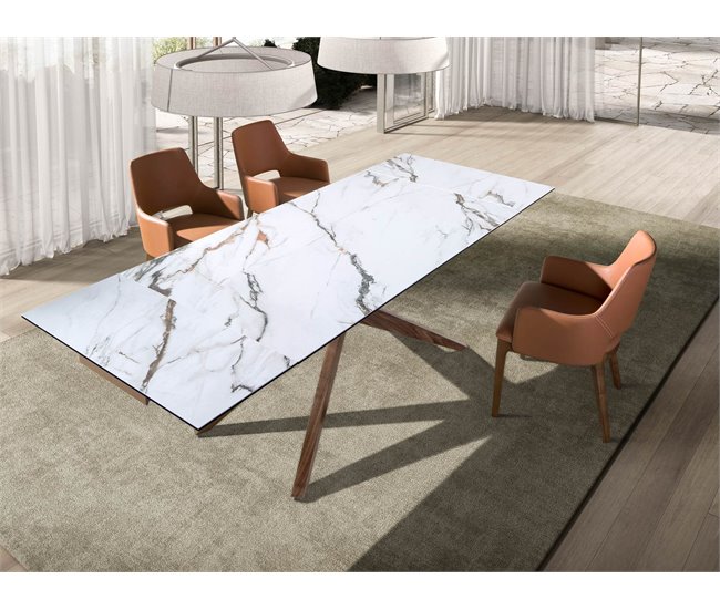 ANGEL CERDA Mesa de jantar extensível 240x100 Branco/ Madeira